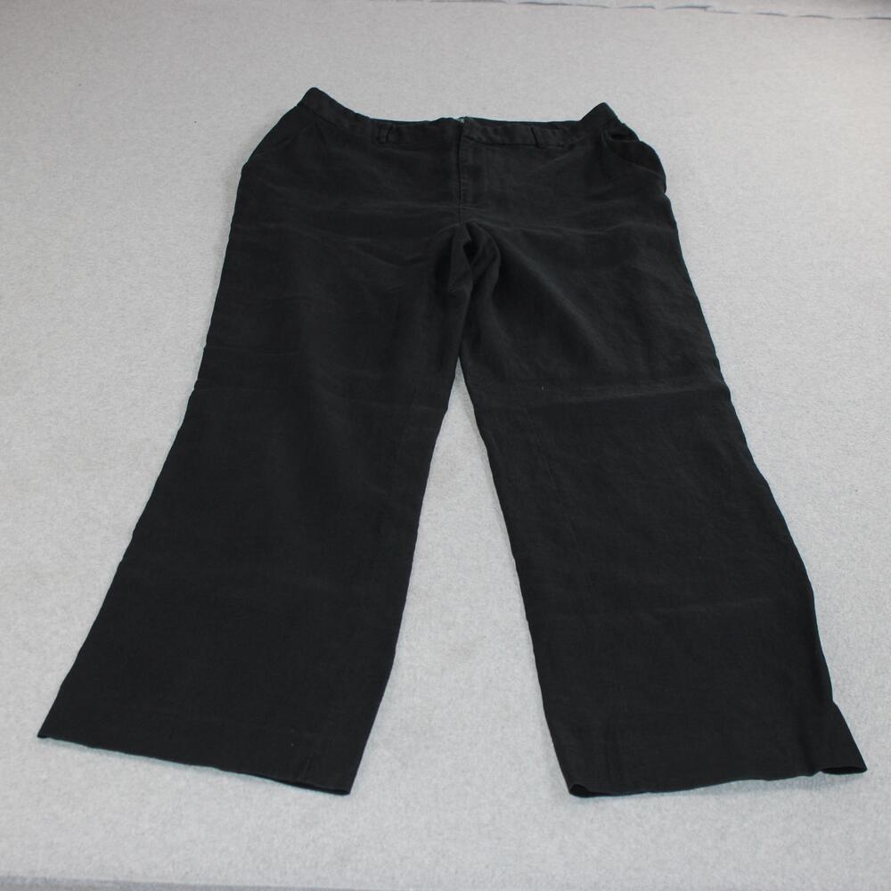 Lauren Ralph Pants Women 12 Black Linen Wide Leg Lined Office Career Heritage